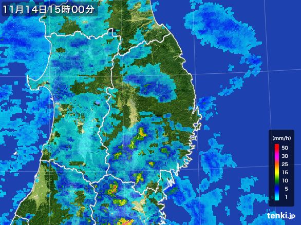 岩手県の雨雲レーダー(2015年11月14日)