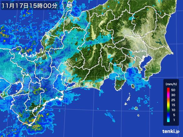 東海地方の雨雲レーダー(2015年11月17日)