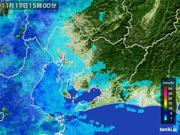愛知県の雨雲レーダー(2015年11月17日)