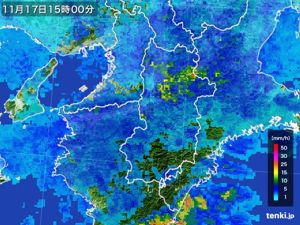 奈良県の雨雲レーダー(2015年11月17日)