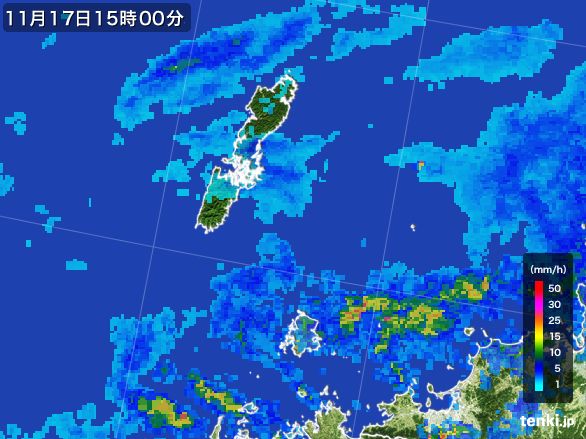 壱岐・対馬(長崎県)の雨雲レーダー(2015年11月17日)