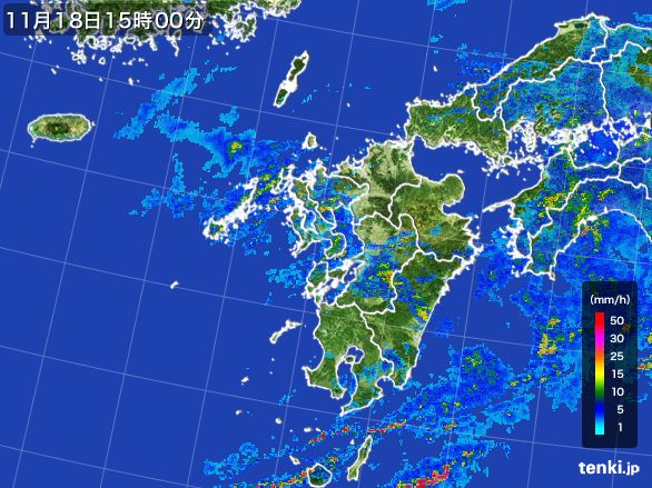 九州地方の雨雲レーダー(2015年11月18日)