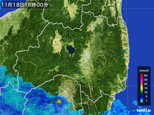 福島県の雨雲レーダー(2015年11月18日)