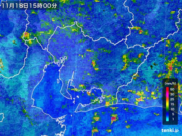 愛知県の雨雲レーダー(2015年11月18日)