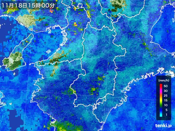 奈良県の雨雲レーダー(2015年11月18日)