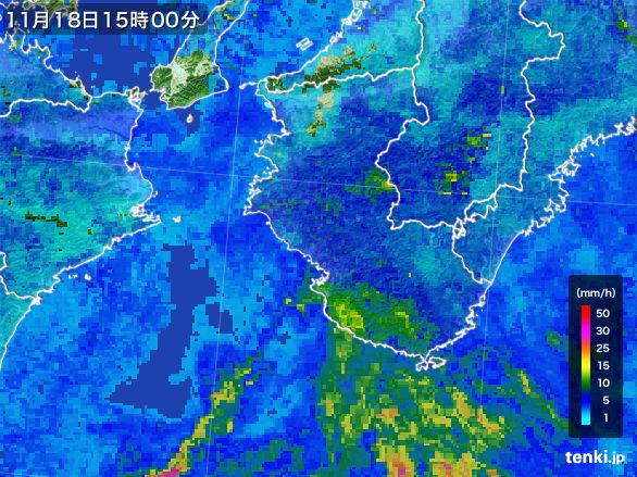 和歌山県の雨雲レーダー(2015年11月18日)