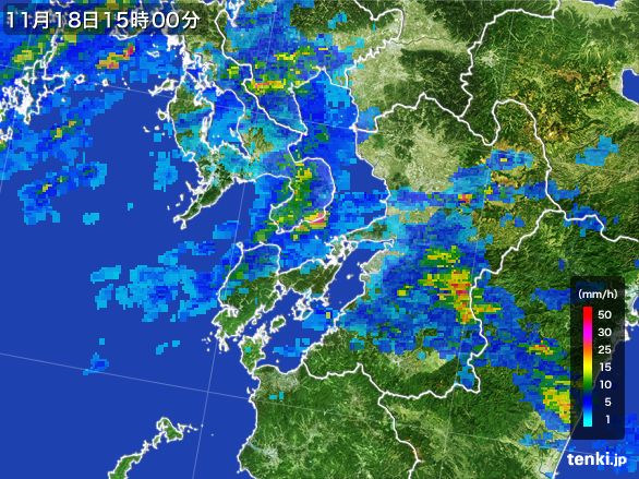 熊本県の雨雲レーダー(2015年11月18日)