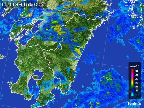 宮崎県の雨雲レーダー(2015年11月18日)