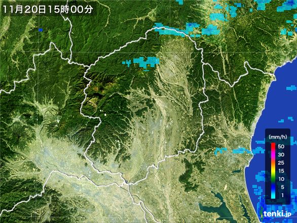 栃木県の雨雲レーダー(2015年11月20日)
