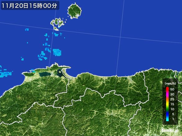 鳥取県の雨雲レーダー(2015年11月20日)