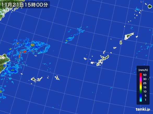 沖縄地方の雨雲レーダー(2015年11月21日)