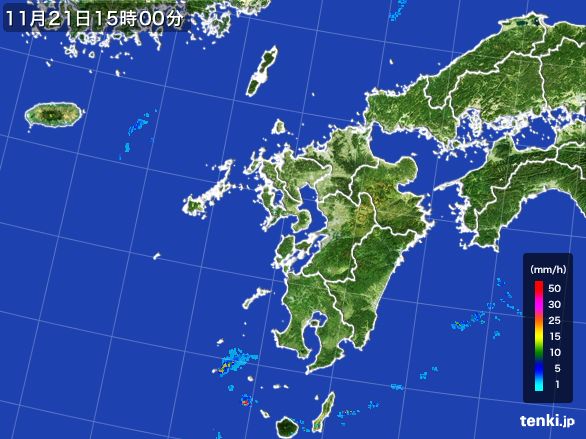 九州地方の雨雲レーダー(2015年11月21日)