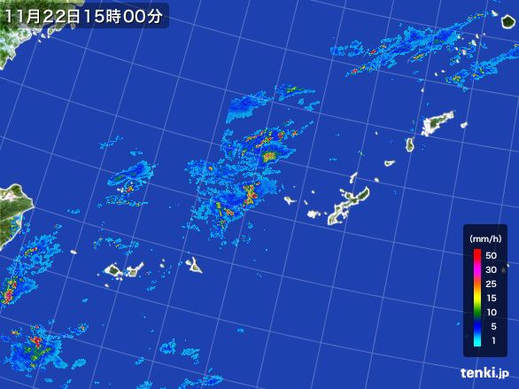沖縄地方の雨雲レーダー(2015年11月22日)