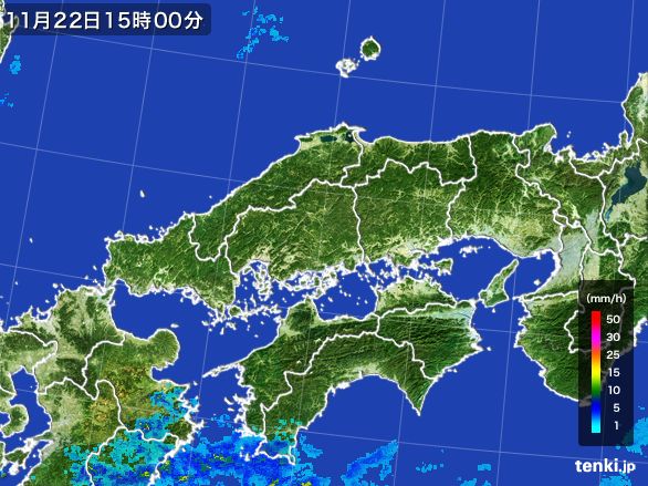 中国地方の雨雲レーダー(2015年11月22日)
