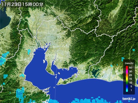 愛知県の雨雲レーダー(2015年11月23日)