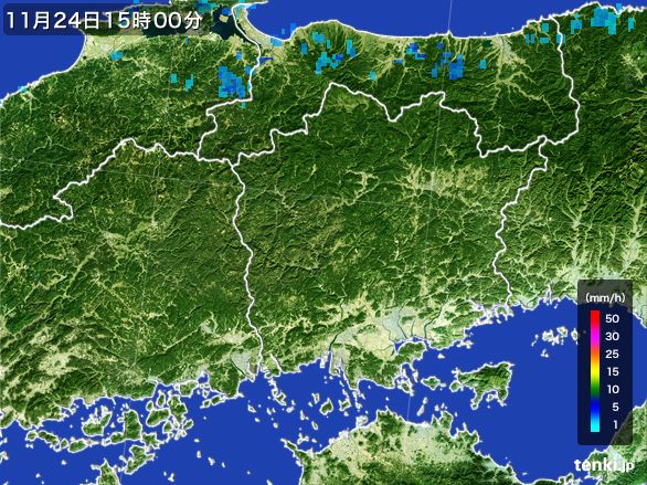 岡山県の雨雲レーダー(2015年11月24日)