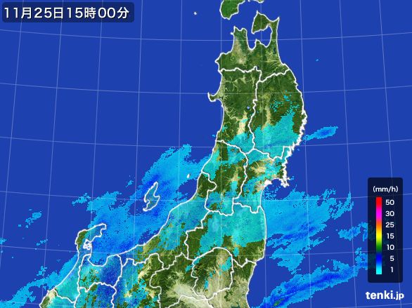 東北地方の雨雲レーダー(2015年11月25日)