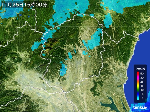 栃木県の雨雲レーダー(2015年11月25日)