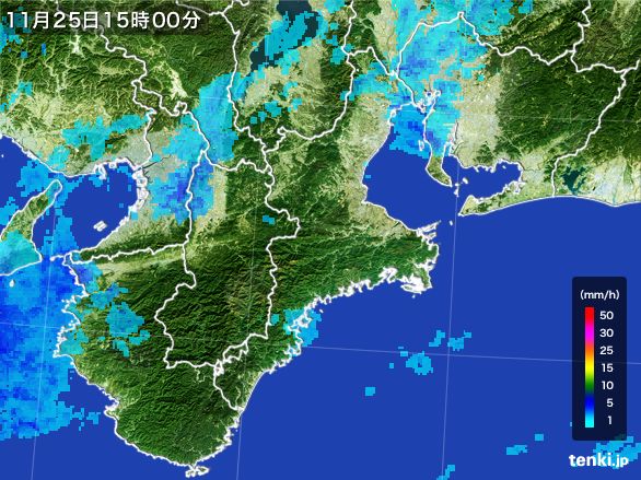 三重県の雨雲レーダー(2015年11月25日)
