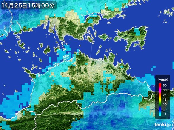 香川県の雨雲レーダー(2015年11月25日)