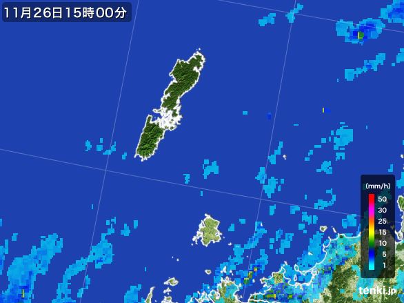 壱岐・対馬(長崎県)の雨雲レーダー(2015年11月26日)