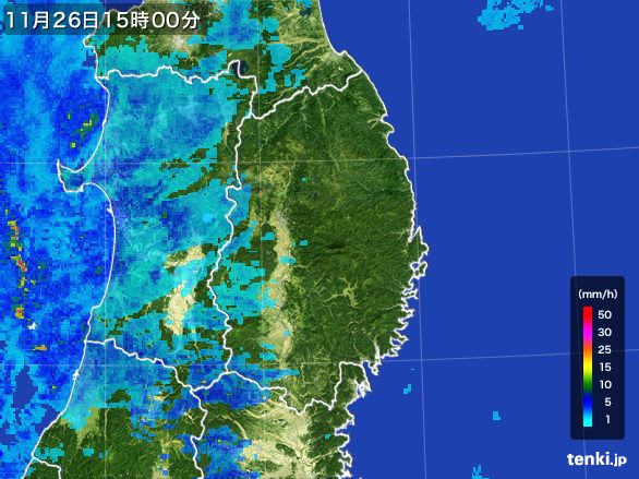 岩手県の雨雲レーダー(2015年11月26日)