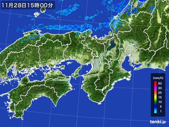 近畿地方の雨雲レーダー(2015年11月28日)