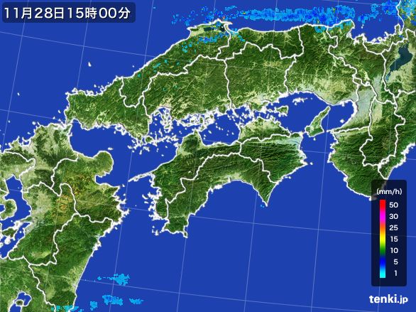四国地方の雨雲レーダー(2015年11月28日)
