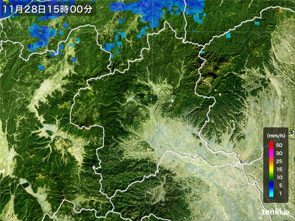 群馬県の雨雲レーダー(2015年11月28日)