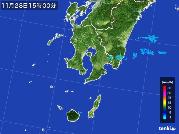 鹿児島県の雨雲レーダー(2015年11月28日)