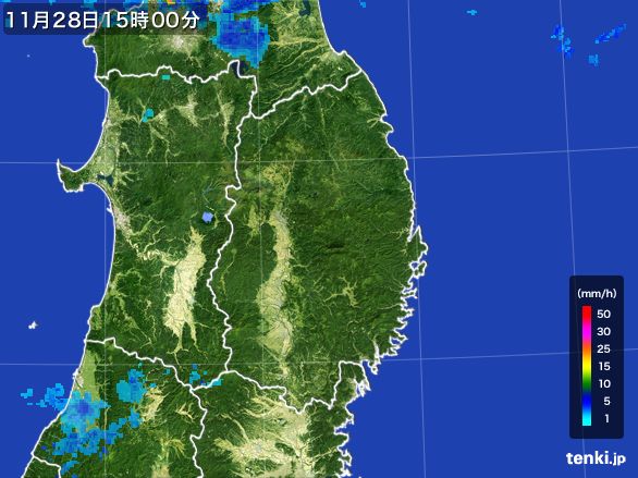 岩手県の雨雲レーダー(2015年11月28日)