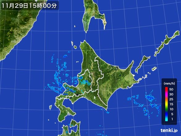 北海道地方の雨雲レーダー(2015年11月29日)