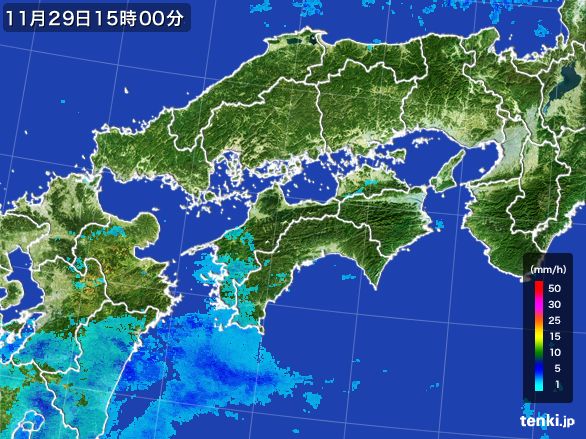 四国地方の雨雲レーダー(2015年11月29日)