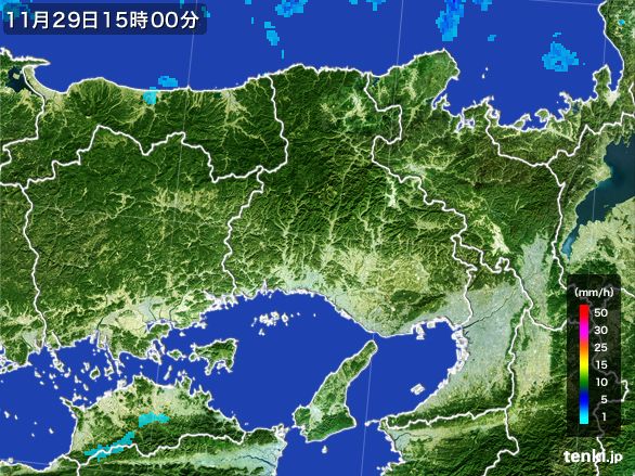 兵庫県の雨雲レーダー(2015年11月29日)