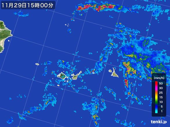 宮古・石垣・与那国(沖縄県)の雨雲レーダー(2015年11月29日)