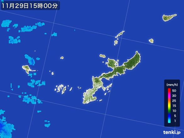 沖縄県の雨雲レーダー(2015年11月29日)