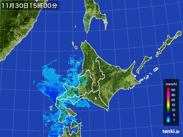 北海道地方の雨雲レーダー(2015年11月30日)