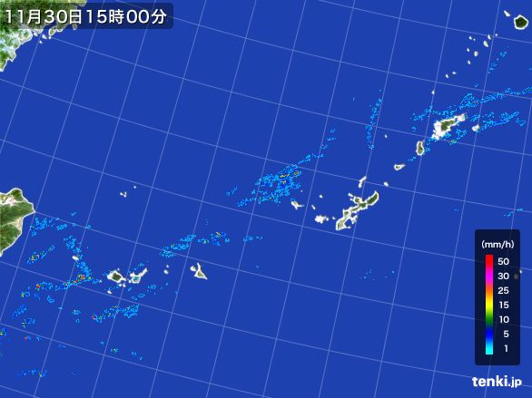 沖縄地方の雨雲レーダー(2015年11月30日)