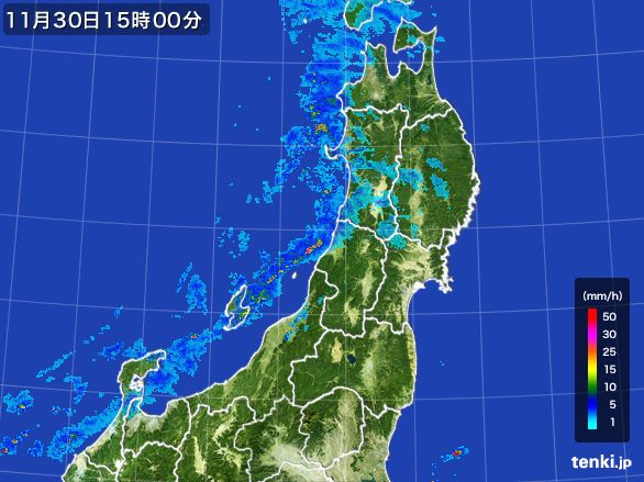 東北地方の雨雲レーダー(2015年11月30日)