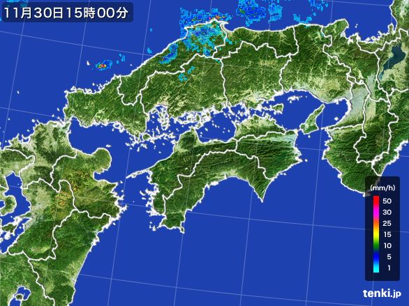 四国地方の雨雲レーダー(2015年11月30日)