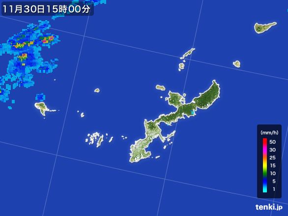 沖縄県の雨雲レーダー(2015年11月30日)