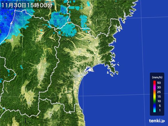 宮城県の雨雲レーダー(2015年11月30日)