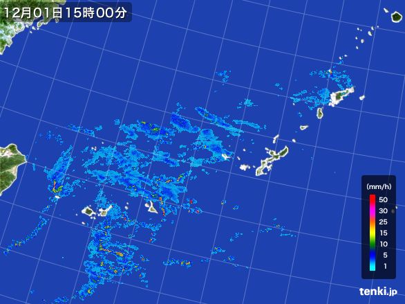 沖縄地方の雨雲レーダー(2015年12月01日)