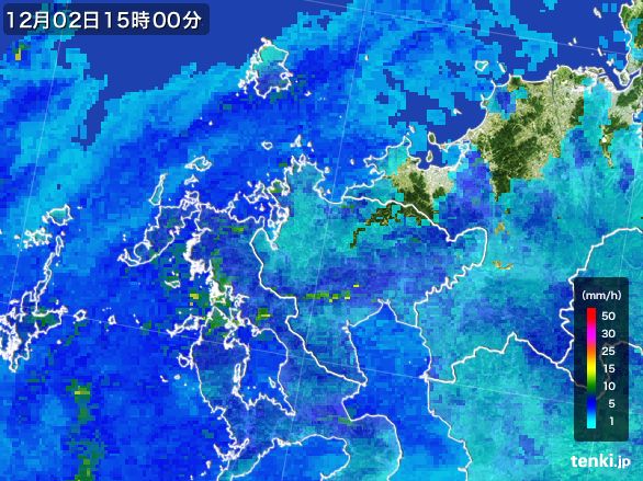 佐賀県の雨雲レーダー(2015年12月02日)