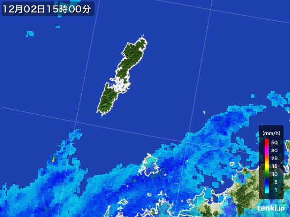 壱岐・対馬(長崎県)の雨雲レーダー(2015年12月02日)