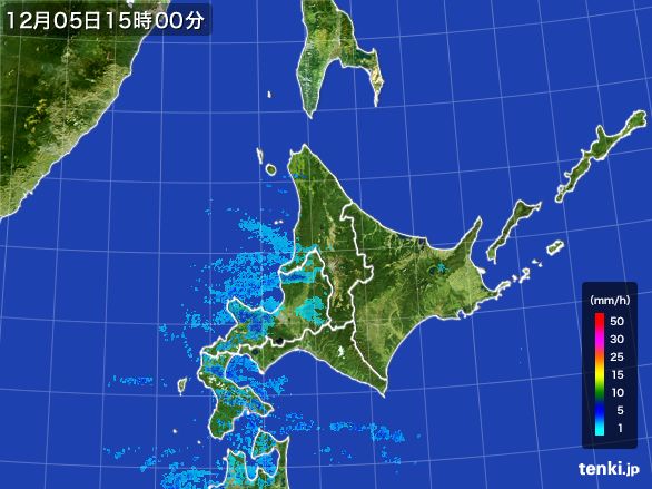 北海道地方の雨雲レーダー(2015年12月05日)