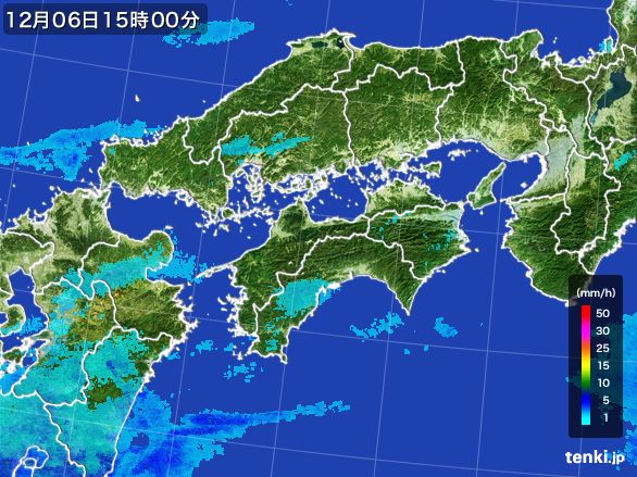 四国地方の雨雲レーダー(2015年12月06日)