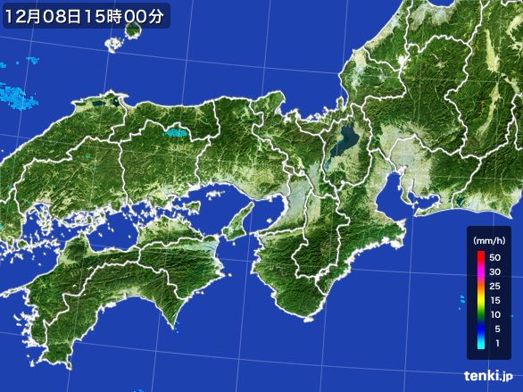 近畿地方の雨雲レーダー(2015年12月08日)