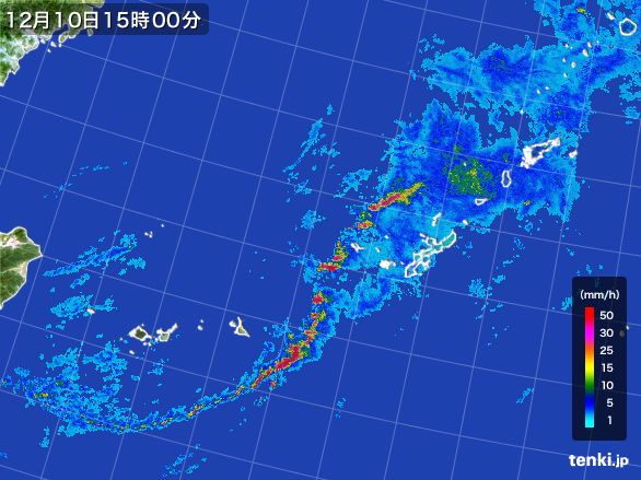 沖縄地方の雨雲レーダー(2015年12月10日)