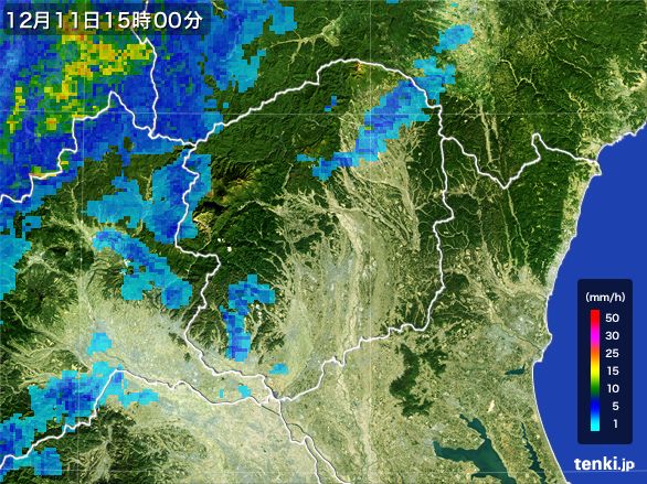 栃木県の雨雲レーダー(2015年12月11日)